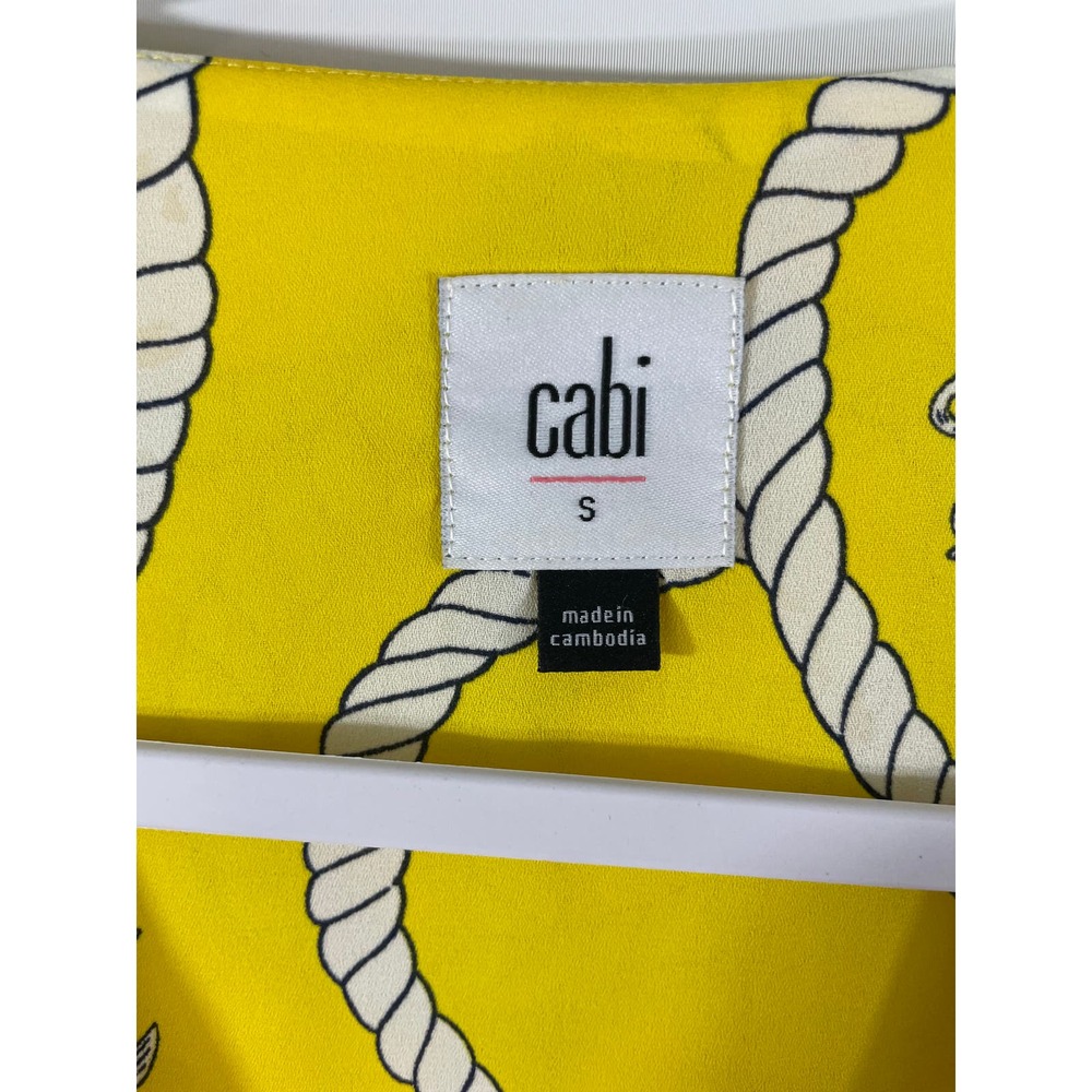 Cabi Yellow Nautical Blouse Size Small White Rope Long Sleeve Tie Neck V Neck - Picture 3 of 9